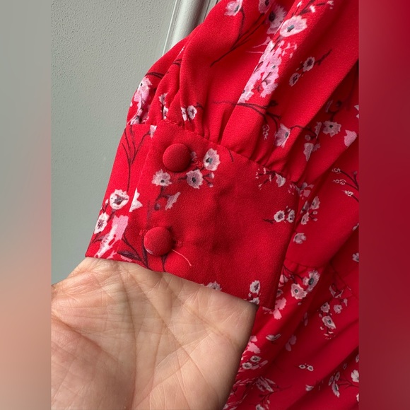 🔥MSK Tiered Balloon Sleeve Flowy Floral Red Dress - Picture 5 of 7